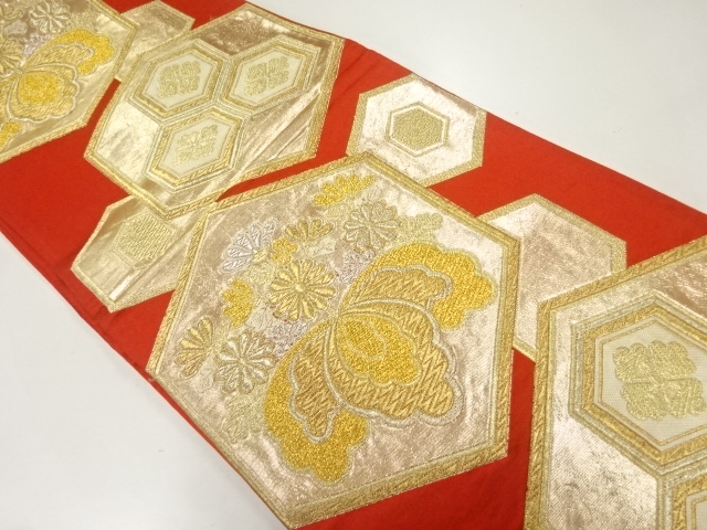 JAPANESE KIMONO / ANTIQUE FUKURO OBI / SILK / WOVEN KIKKO & FLOWER
